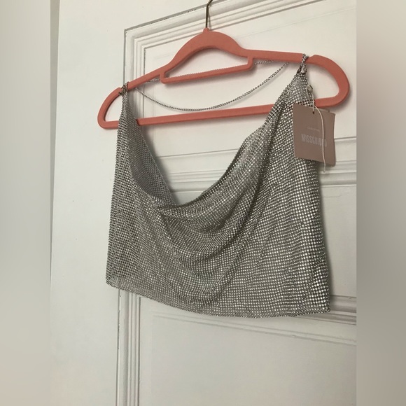 Carli Bybel Chain Mail Cowl Neck In Silver Aaliyah Inspired Chain Top MissGuided - Picture 7 of 9